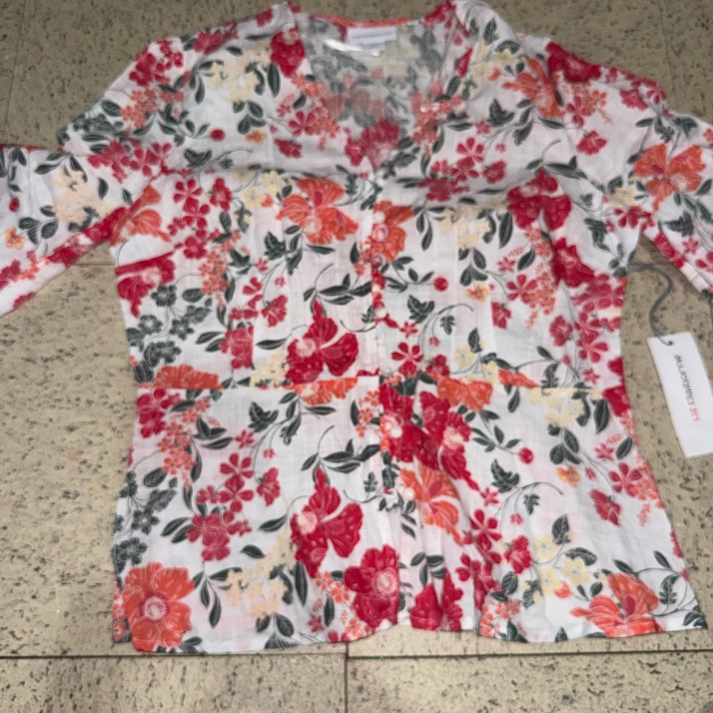 Liz Claiborne Floral Blouse - Red, Orange, Green